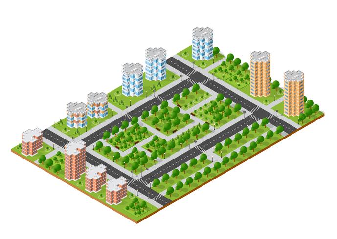 Cidade, jogo, quarto, vista superior, paisagem, isometric, 3d, projeção vetor