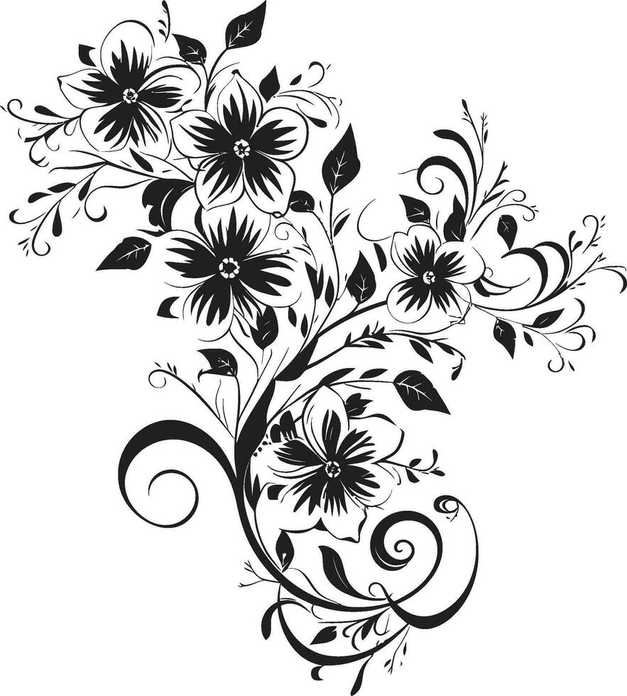 noir floral fusão mão rendido Preto vetor ícone caprichoso noir essência mão desenhado vetor emblema