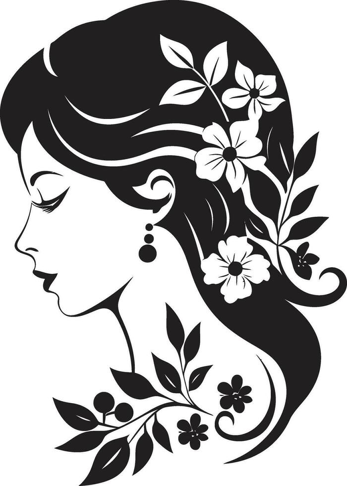 caprichoso feminino esplendor vetor ícone moderno flor retrato Preto mulher emblema