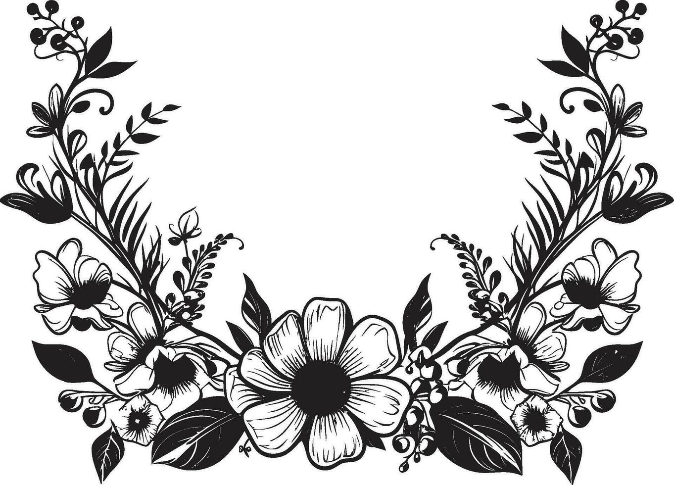 à mão livre flores floral ícone dentro Preto Projeto artesanal pétalas mão desenhado floral emblema vetor