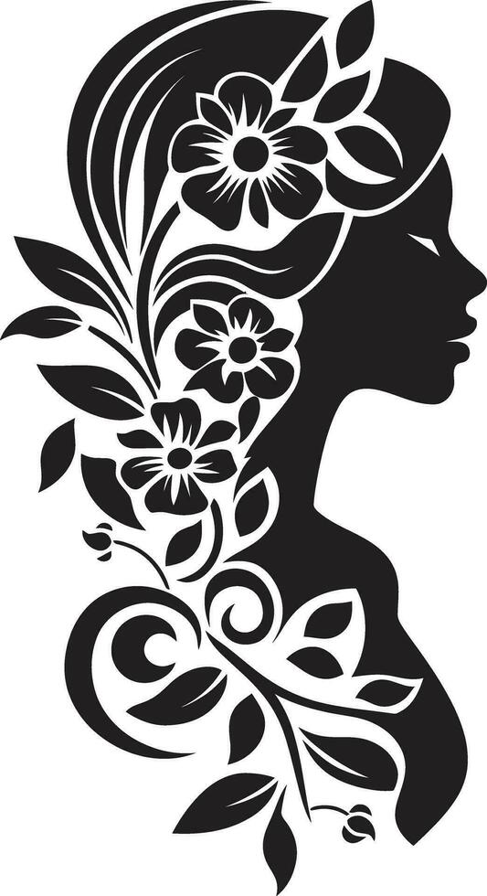 moderno floral persona Preto mulher emblema artístico Flor essência elegante vetor face