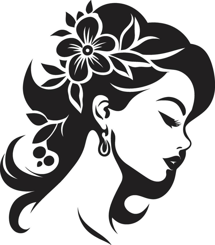 moderno flor retrato Preto mulher emblema artístico Flor essência elegante vetor face
