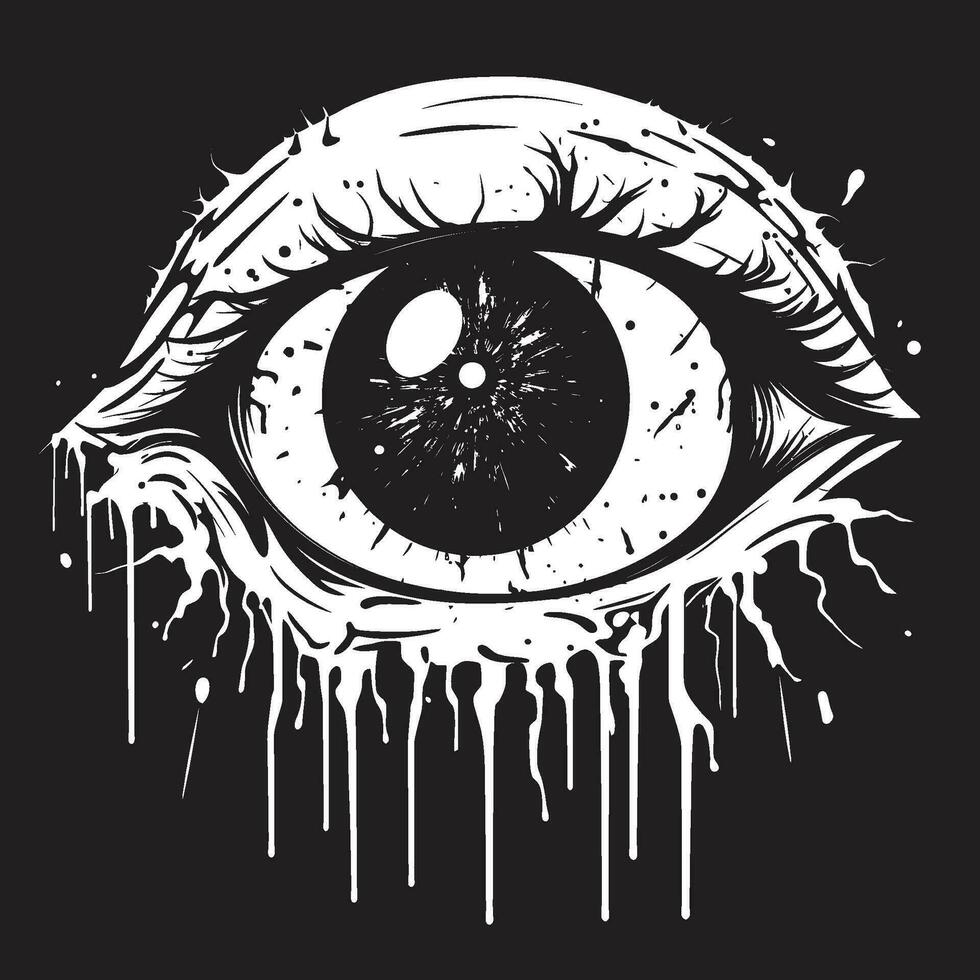 macabro olho do terror Preto arrepiante emblema estranho Morto-vivo olhar Preto vetor zumbi olho emblema
