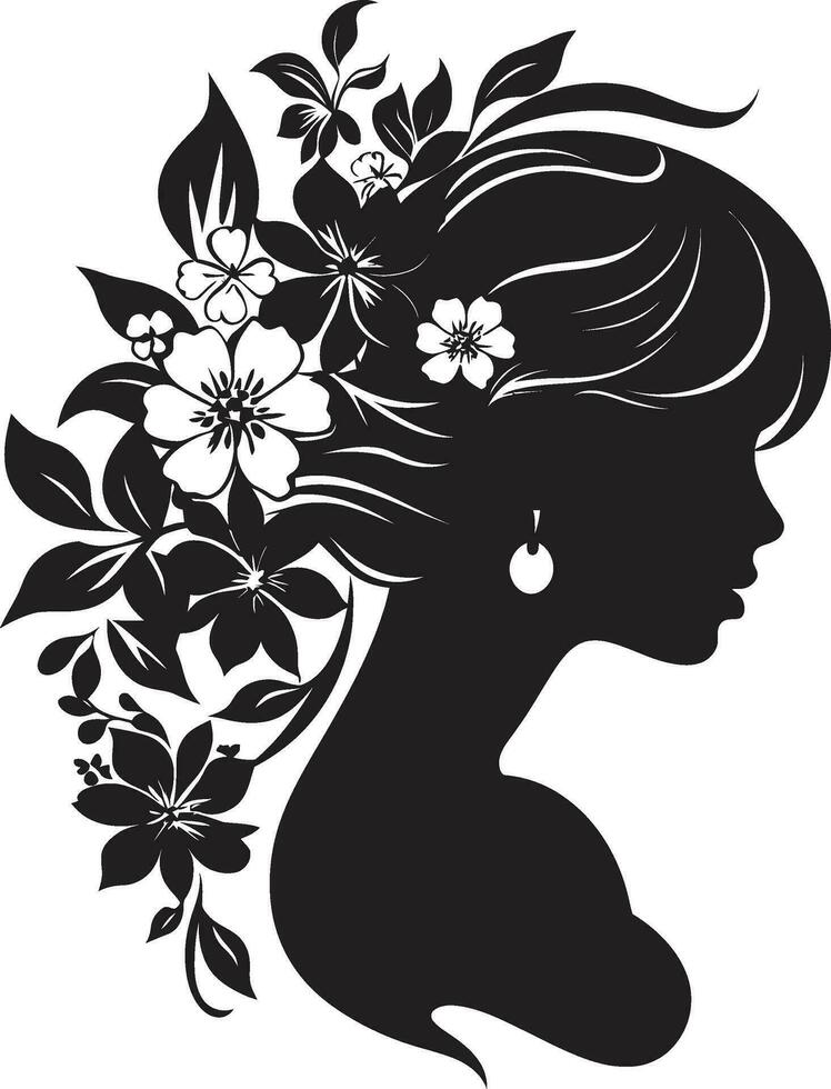 abstrato flora fusão Preto artístico face emblema elegante floral femme Preto vetor face emblema