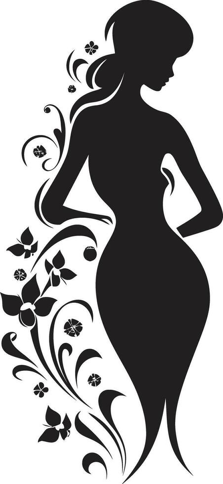 chique floral harmonia mulher vetor perfil dentro Flor limpar \ limpo floral costura Preto mão desenhado mulher dentro pétalas ícone