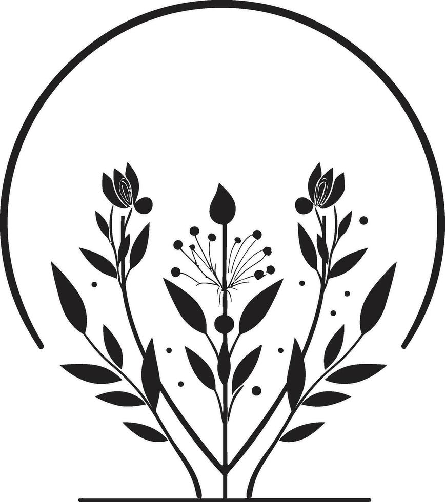 Preto vetor caprichoso mão desenhado floral emblema sofisticado floral abstração minimalista logotipo ícone