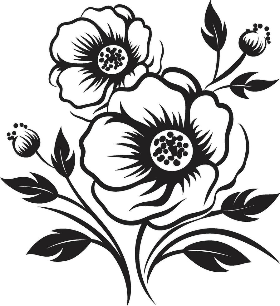 elegante floral noir monótono vetor logotipo arte vintage coberto jardim contos noir emblemático esboços