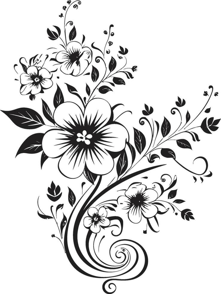 caprichoso floral elegância Preto icônico logotipo Projeto místico botânico charme mão desenhado vetor emblema