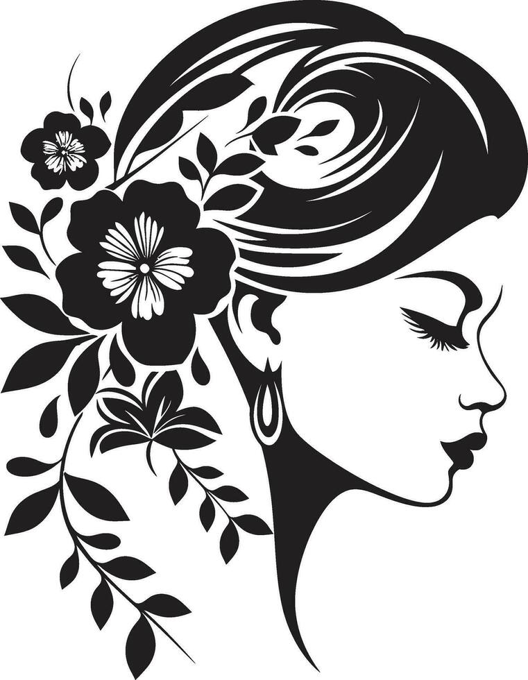 caprichoso feminino esplendor vetor face moderno flor retrato Preto mulher emblema