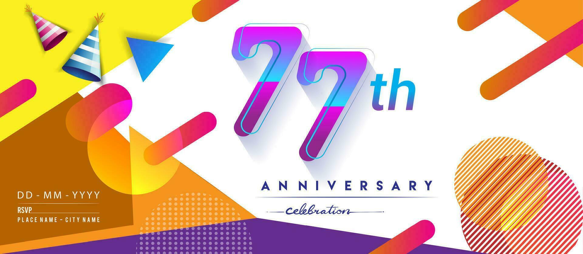77º anos aniversário logotipo, vetor Projeto aniversário celebração com colorida geométrico fundo e círculos forma.