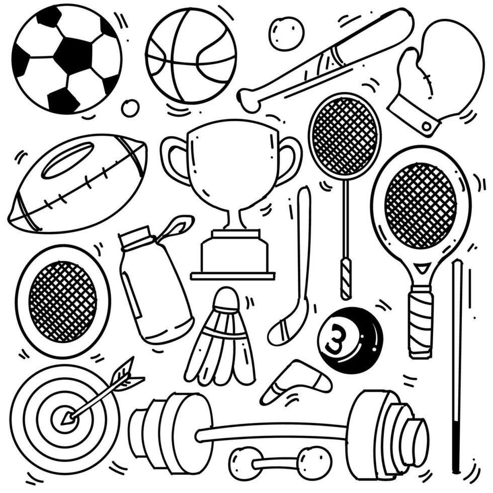 conjunto do mão desenhado esporte tema isolado em branco fundo, rabisco conjunto do esporte tema. vetor ilustração