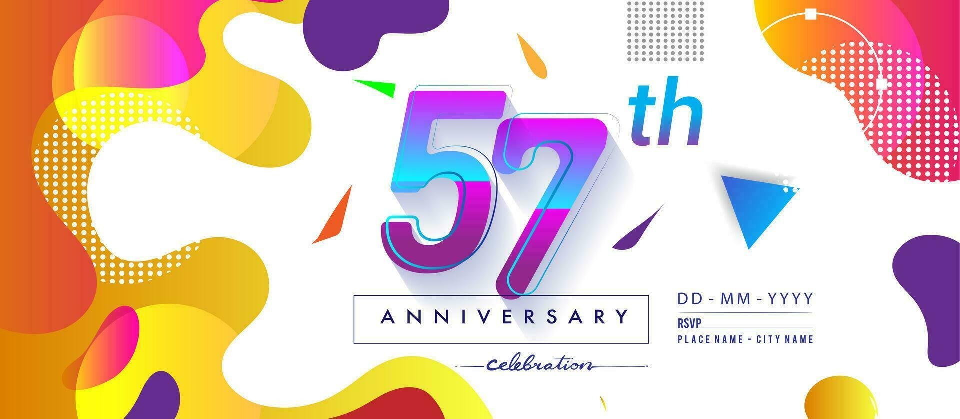 57º anos aniversário logotipo, vetor Projeto aniversário celebração com colorida geométrico fundo e círculos forma.
