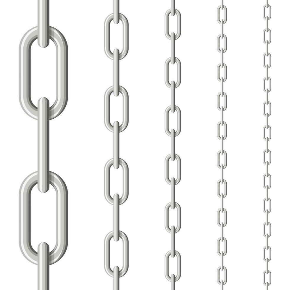 conjunto do desatado metal correntes colori prata isolado em branco fundo. metal cadeia desatado padronizar. vetor ilustração