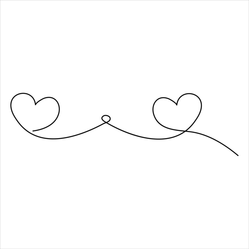 contínuo solteiro linha desenhando coração dia dos namorados dia amor isolado mão desenhado vetor ilustração