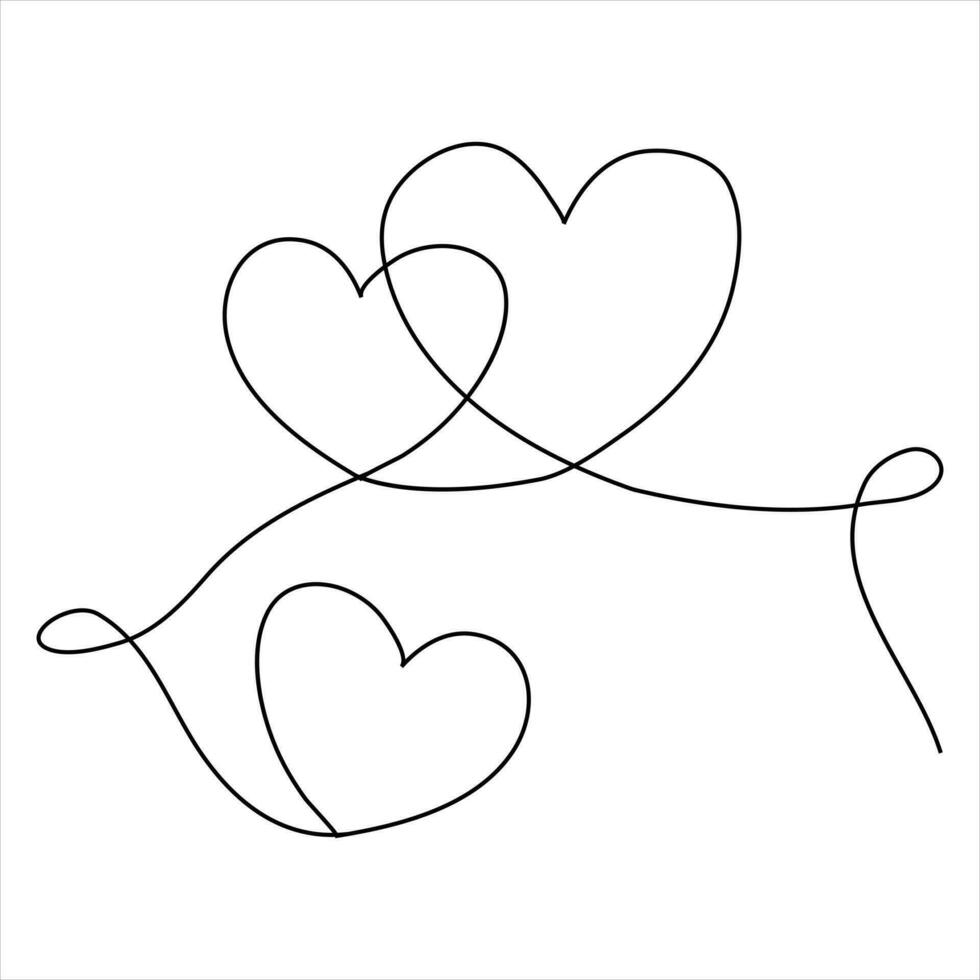 contínuo solteiro linha desenhando coração dia dos namorados dia amor isolado mão desenhado vetor ilustração