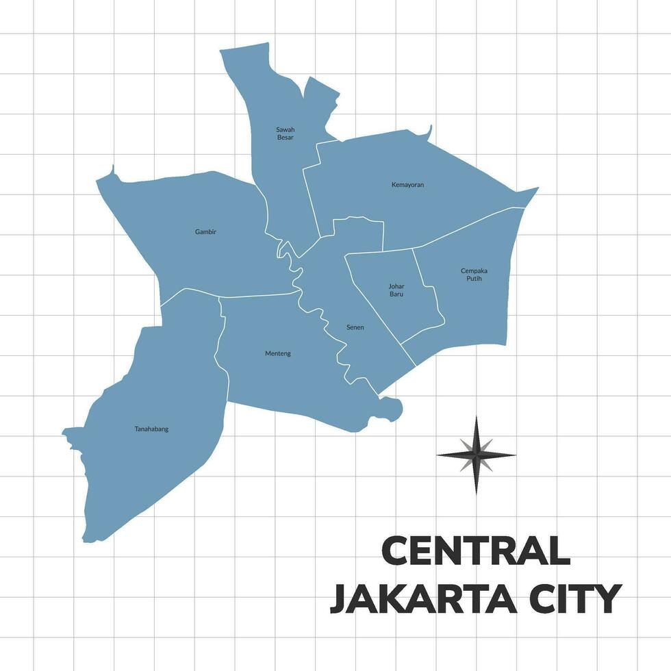 central Jacarta cidade mapa ilustração. mapa do cidades dentro Indonésia vetor