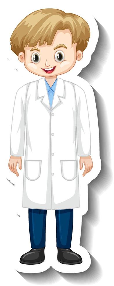 Adesivo de personagem de desenho animado de menino cientista vetor