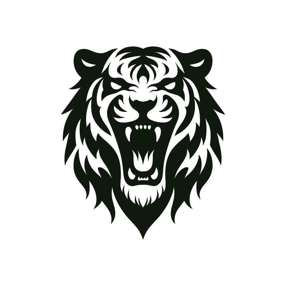 vetor desenho animado ilustração rugindo tigre silhueta tatuagem logotipo ícone