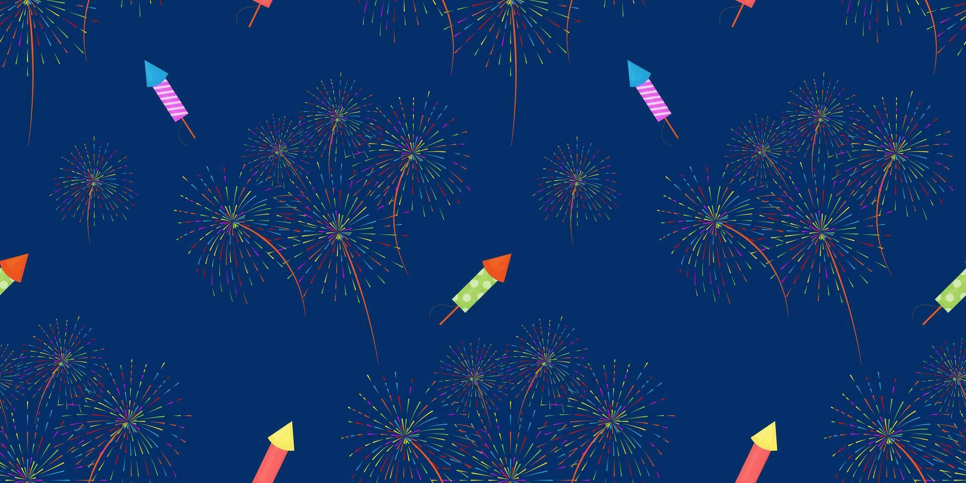 desatado fogos de artifício fundo em uma azul fundo. festivo desatado fundo. a conceito do Novo ano e Natal, aniversário, independência dia. vetor ilustração.