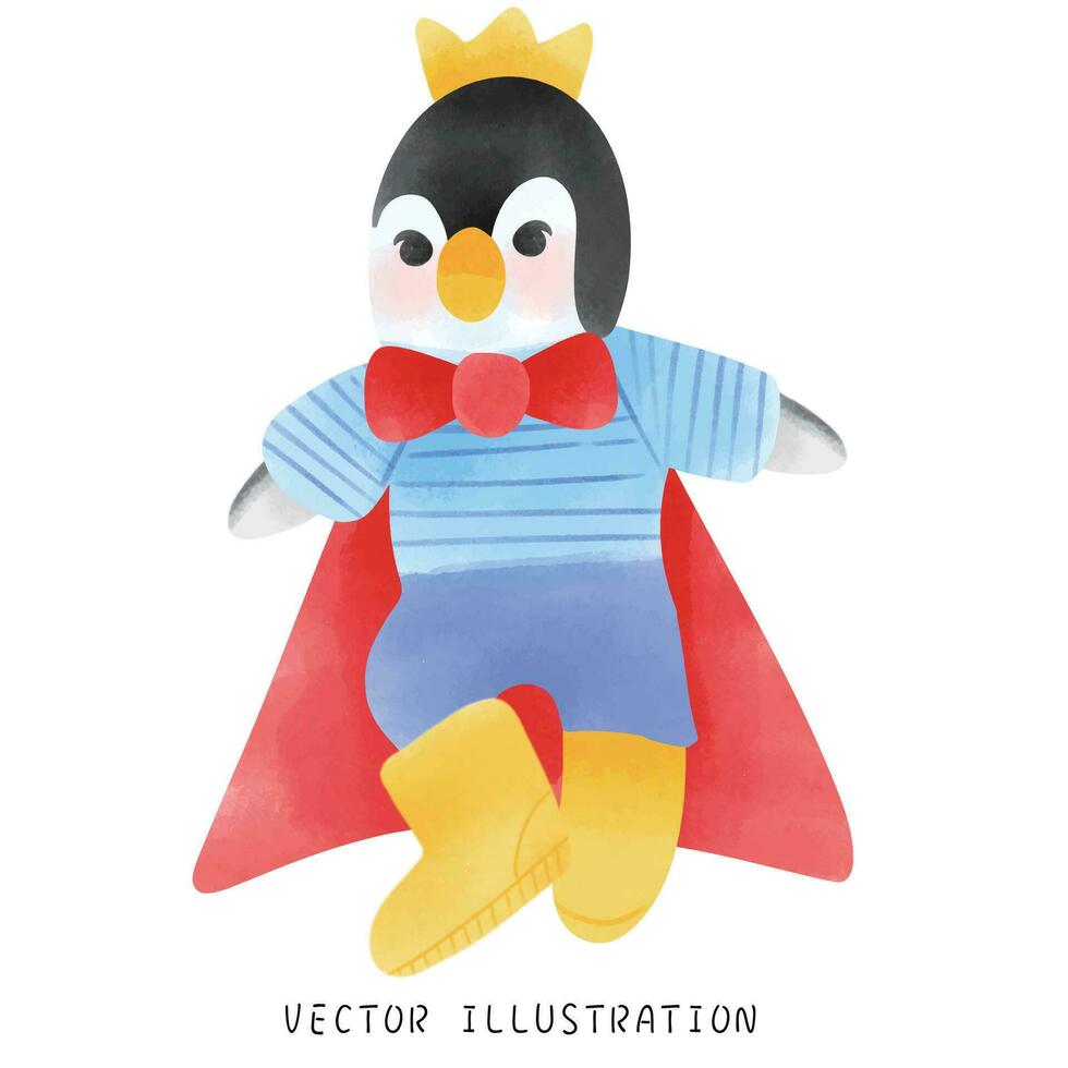 encantador pinguim com azul roupas e amarelo coroa inverno animais selvagens arte vetor