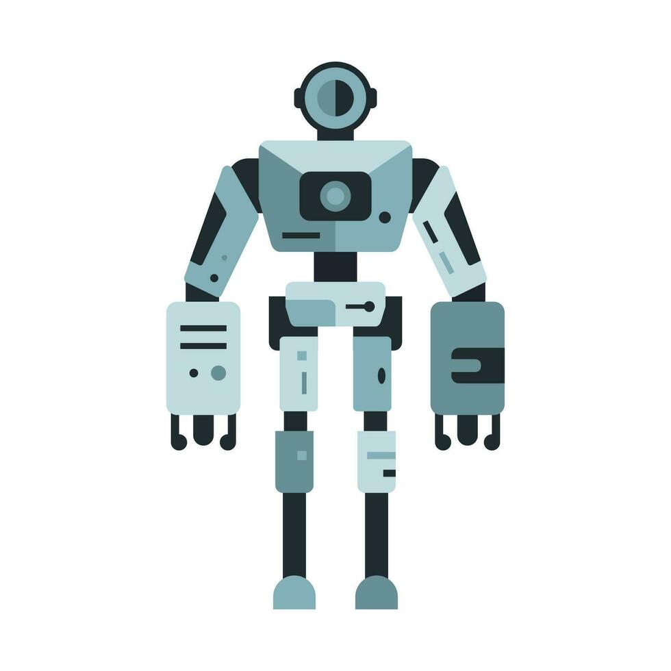 robô máquina tecnologia metal cyborg dentro plano estilo. futurista humanóide mascote personagem. Ciência robótico, andróide amigáveis personagem, robótico tecnologia vetor ilustração