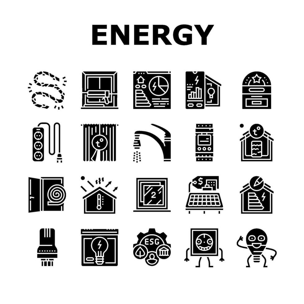 energia conservação verde Salve  ícones conjunto vetor