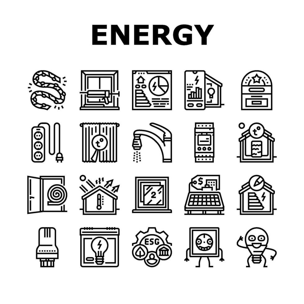 energia conservação verde Salve  ícones conjunto vetor
