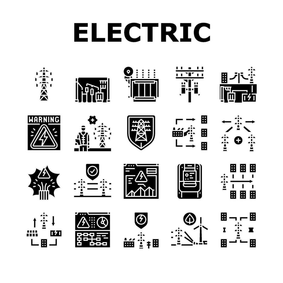 elétrico rede energia poder ícones conjunto vetor