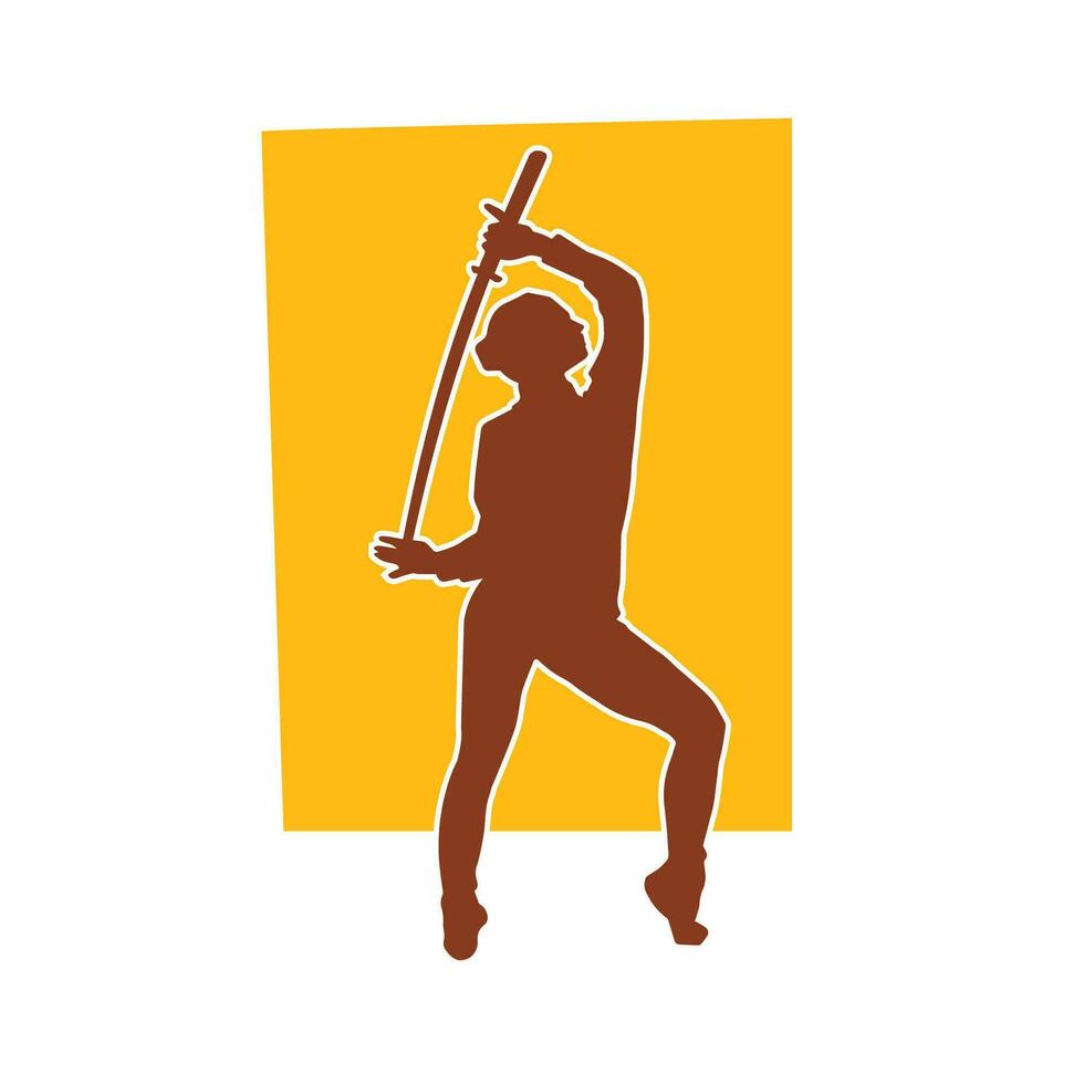 silhueta do uma fêmea lutador dentro açao pose carregando espada arma. vetor