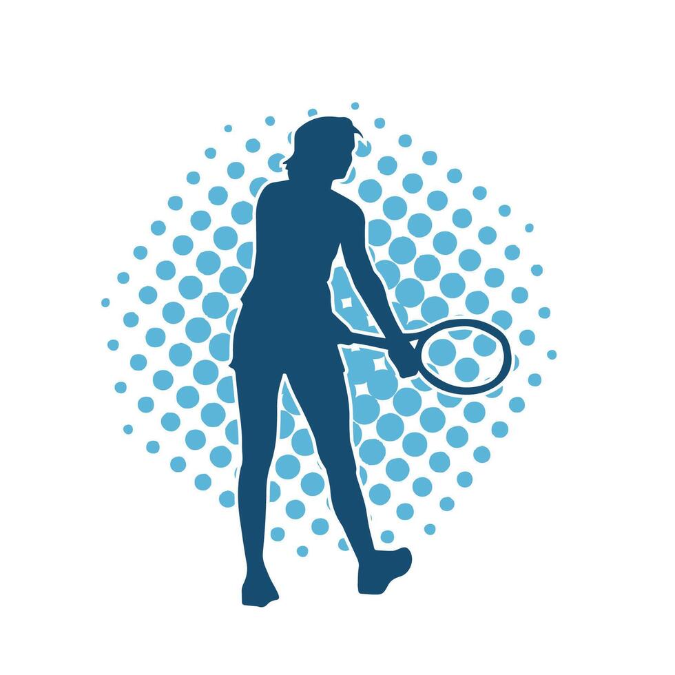 silhueta do uma fêmea tênis jogador dentro açao pose. silhueta do uma mulher jogando tênis esporte com raquete. vetor
