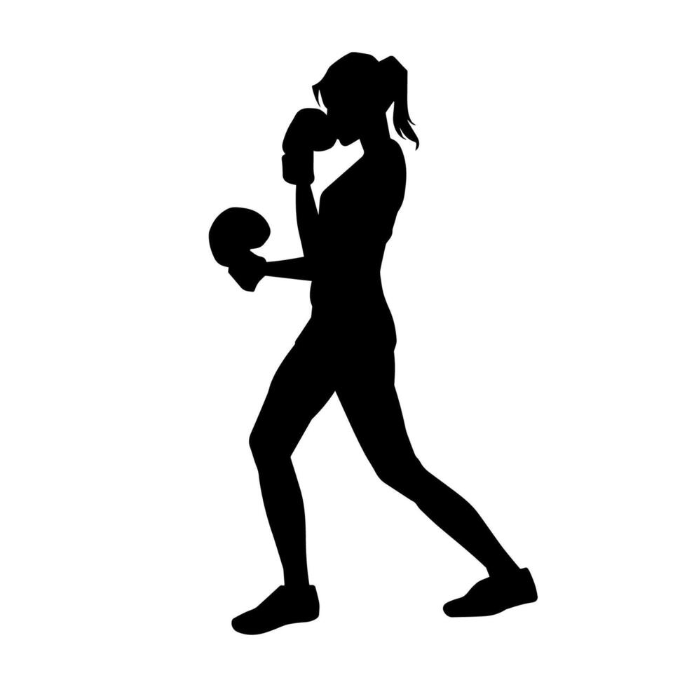 silhueta do mulher boxe atleta dentro açao pose. silhueta do uma fêmea vestindo boxe luvas para boxe esporte. vetor