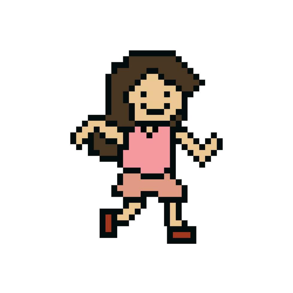 fofa pixel desenho animado 8 bits personagem mulher corre ou corrida estilo de vida vento para decoração vida estilo 8 mordeu fêmea correr maratona exercício vetor. vetor