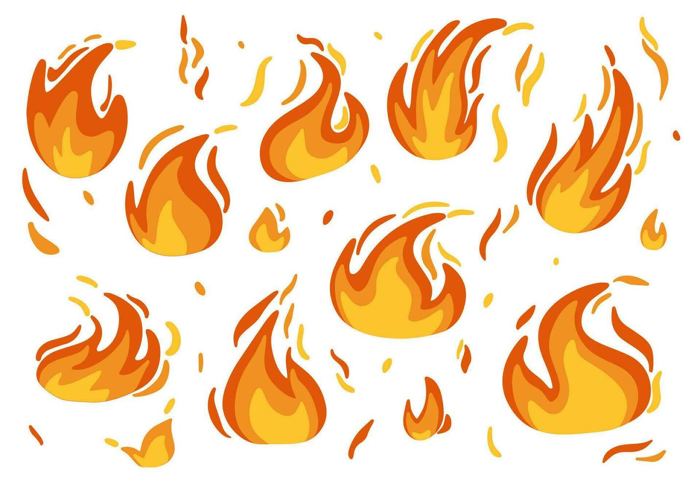 conjunto do plano ícone chamas incêndios, com queimando vermelho quente faíscas isolado em branco fundo. vetor ilustração
