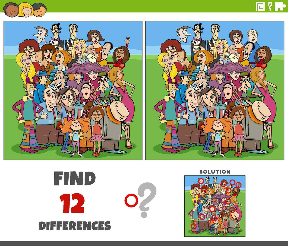 diferenças atividade com engraçado desenho animado pessoas multidão vetor