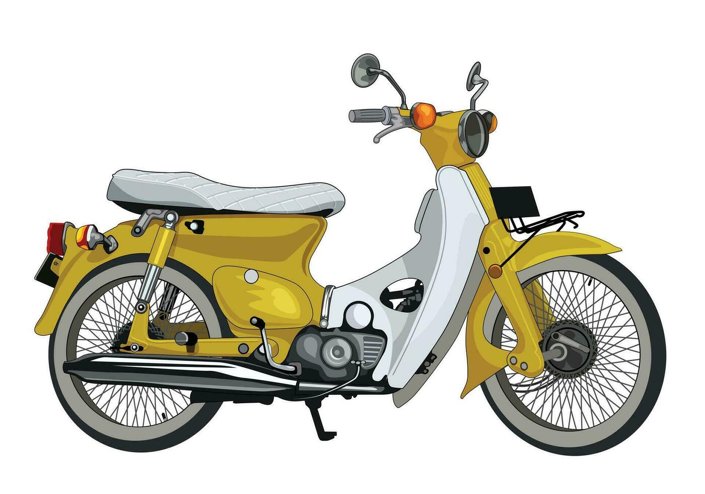 amarelo pitung Anos 70 motocicleta vetor com branco fundo.