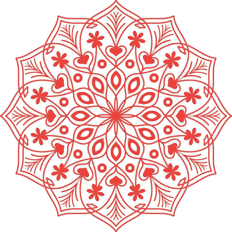 vermelho cor floral e árvore parte volta mandala Projeto. vetor