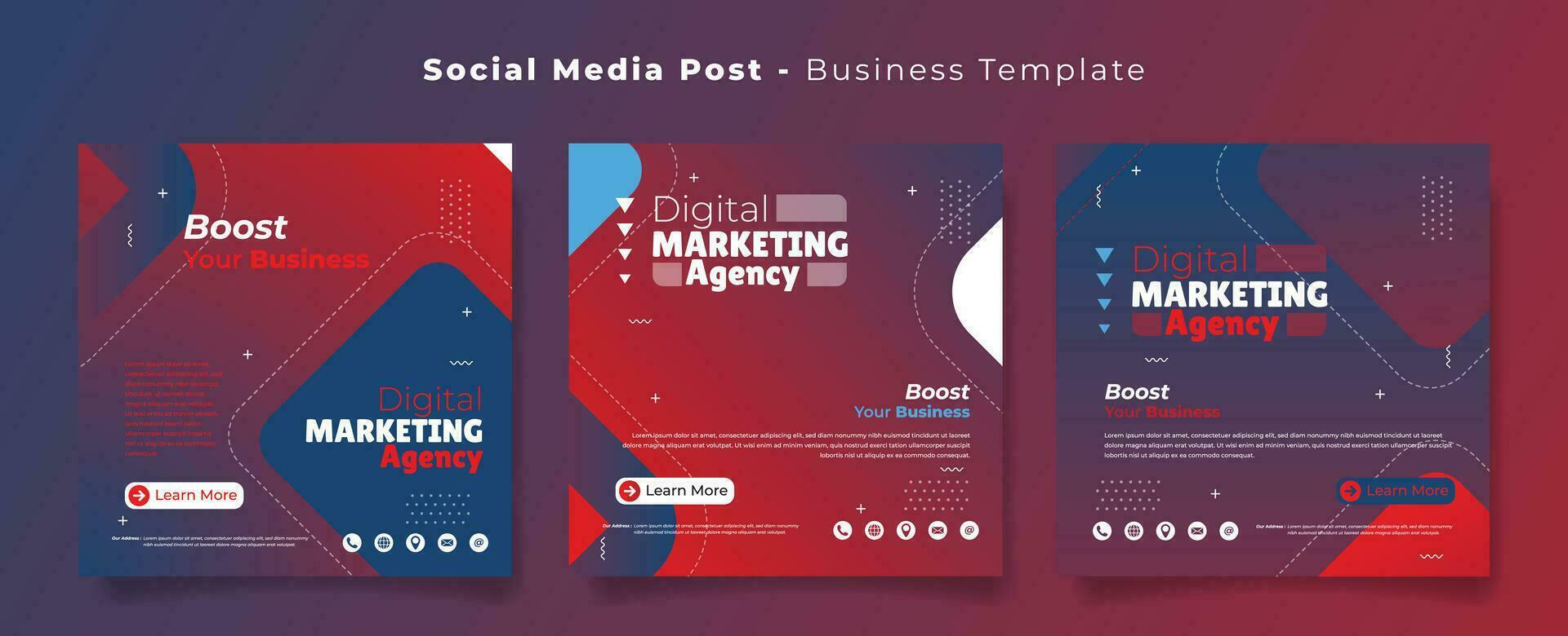 social meios de comunicação postar modelo com vermelho azul gradiente fundo para digital marketing Projeto vetor