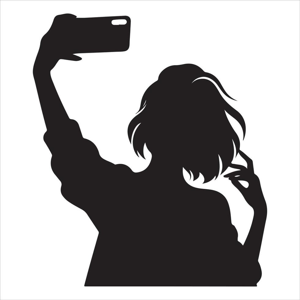 uma fêmea levando uma selfie vetor silhueta