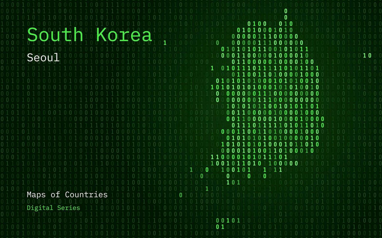 sul Coréia verde mapa mostrando dentro binário código padronizar. matriz números, zero, um. mundo países vetor mapas. digital Series