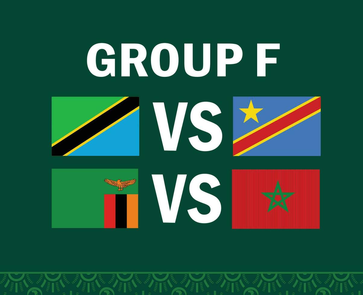 Marrocos Zâmbia Tanzânia e dr Congo africano bandeiras nações 2023 grupo f equipes países africano futebol símbolo logotipo Projeto vetor ilustração