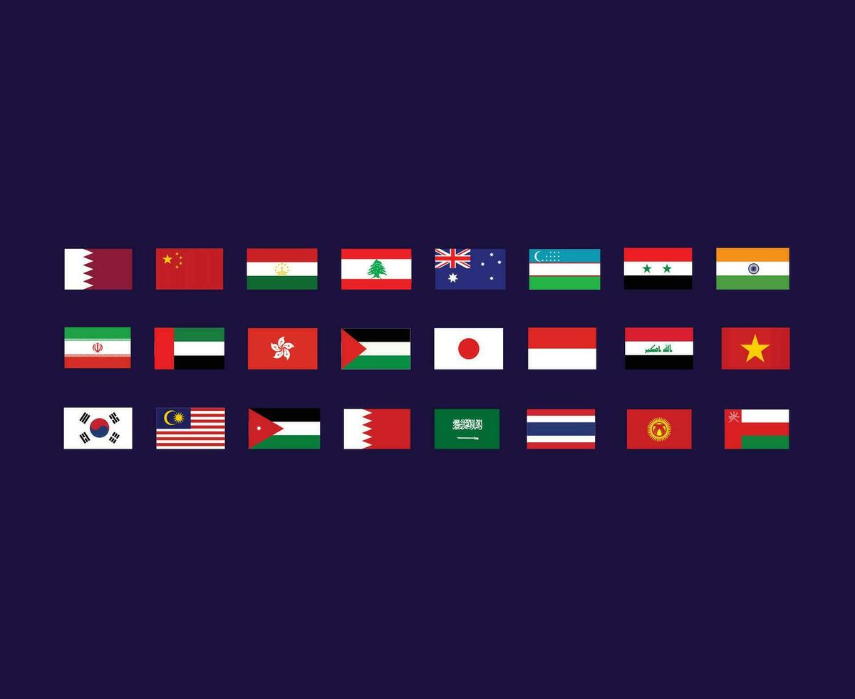ásia bandeiras nações 2023 equipes países ásia futebol símbolo logotipo Projeto vetor ilustração