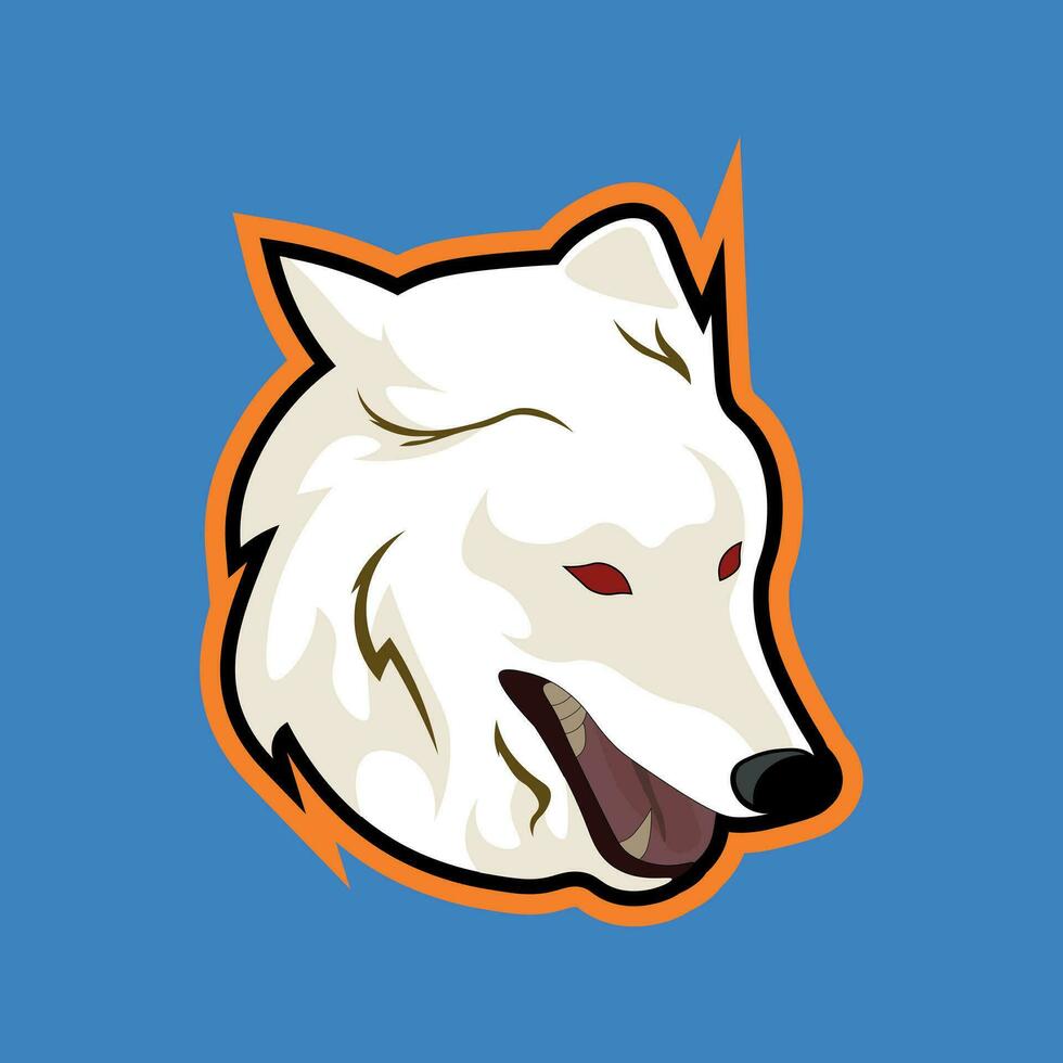mal branco Lobo jogos logotipo isolado em azul fundo vetor