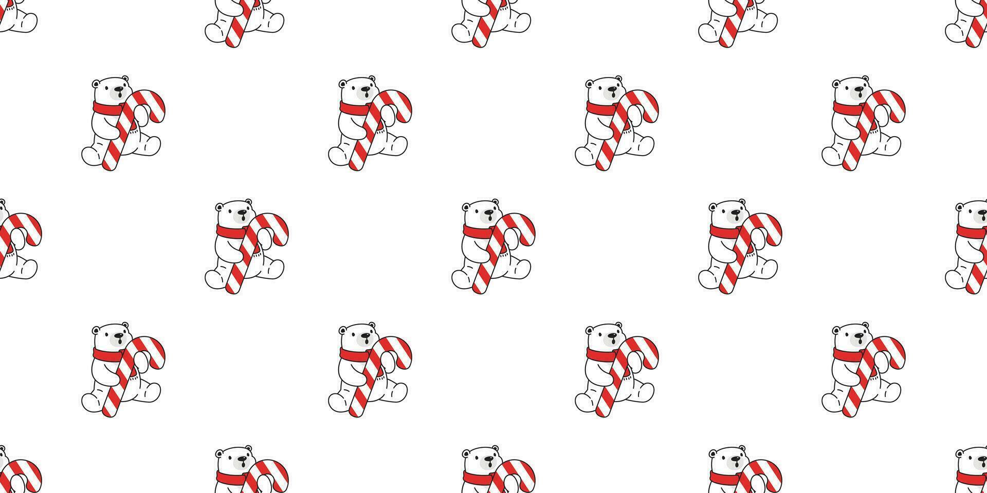 Urso desatado padronizar Natal polar vetor santa claus chapéu doce bengala cachecol isolado repetir papel de parede Urso de pelúcia desenho animado telha fundo ilustração rabisco branco Projeto