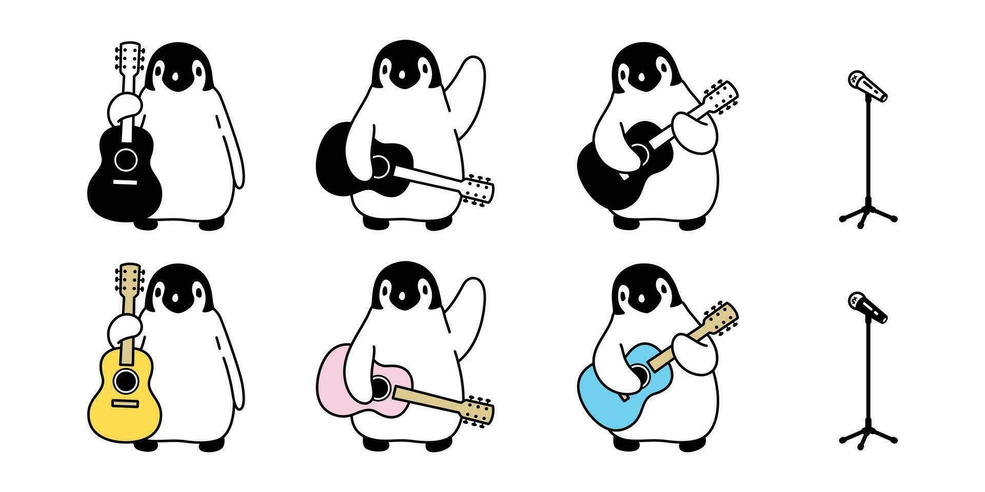 pinguim vetor guitarra ícone logotipo músico graves ukulele desenho animado personagem ilustração símbolo gráfico rabisco Projeto