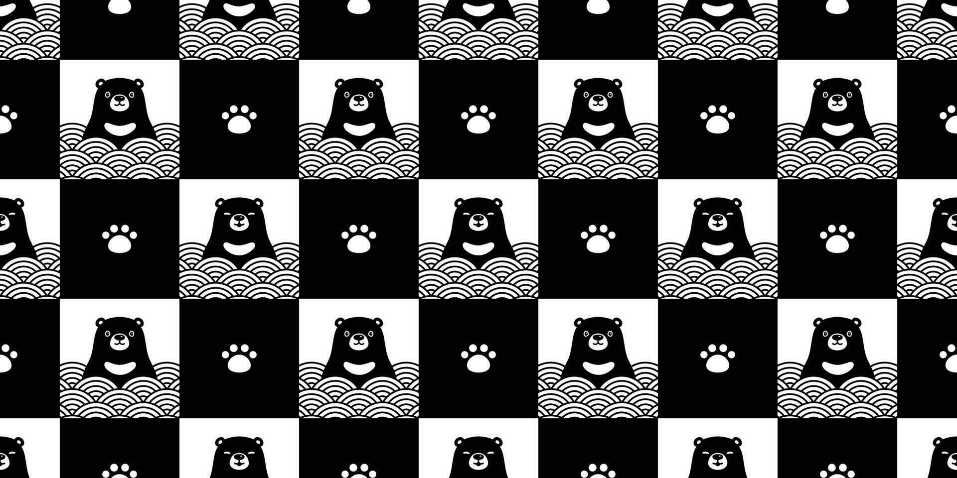 Urso desatado padronizar vetor polar Urso japonês onda verificado cachecol isolado desenho animado repetir fundo telha papel de parede ilustração rabisco Projeto