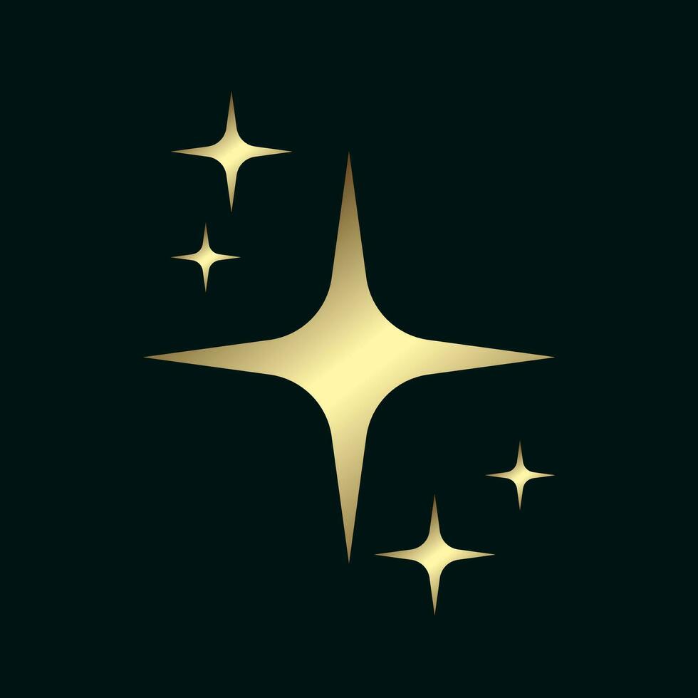 conjunto do ouro cor Estrela em Sombrio fundo com iluminação efeito e brilhar estrelas. luxo Projeto prêmio cerimônia conceito. vetor ilustração