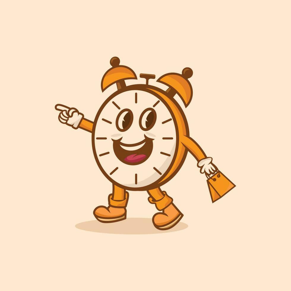 engraçado relógio fazer compras mascote corrida isolado personagem desenho animado dentro plano estilo Projeto vetor