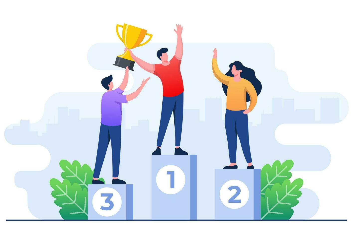 concorrência vencedores conceito plano ilustração vetor modelo, 1º, 2º, e 3º vencedores do a concorrência, troféu, prêmio e recompensa, sucesso, alcançar metas