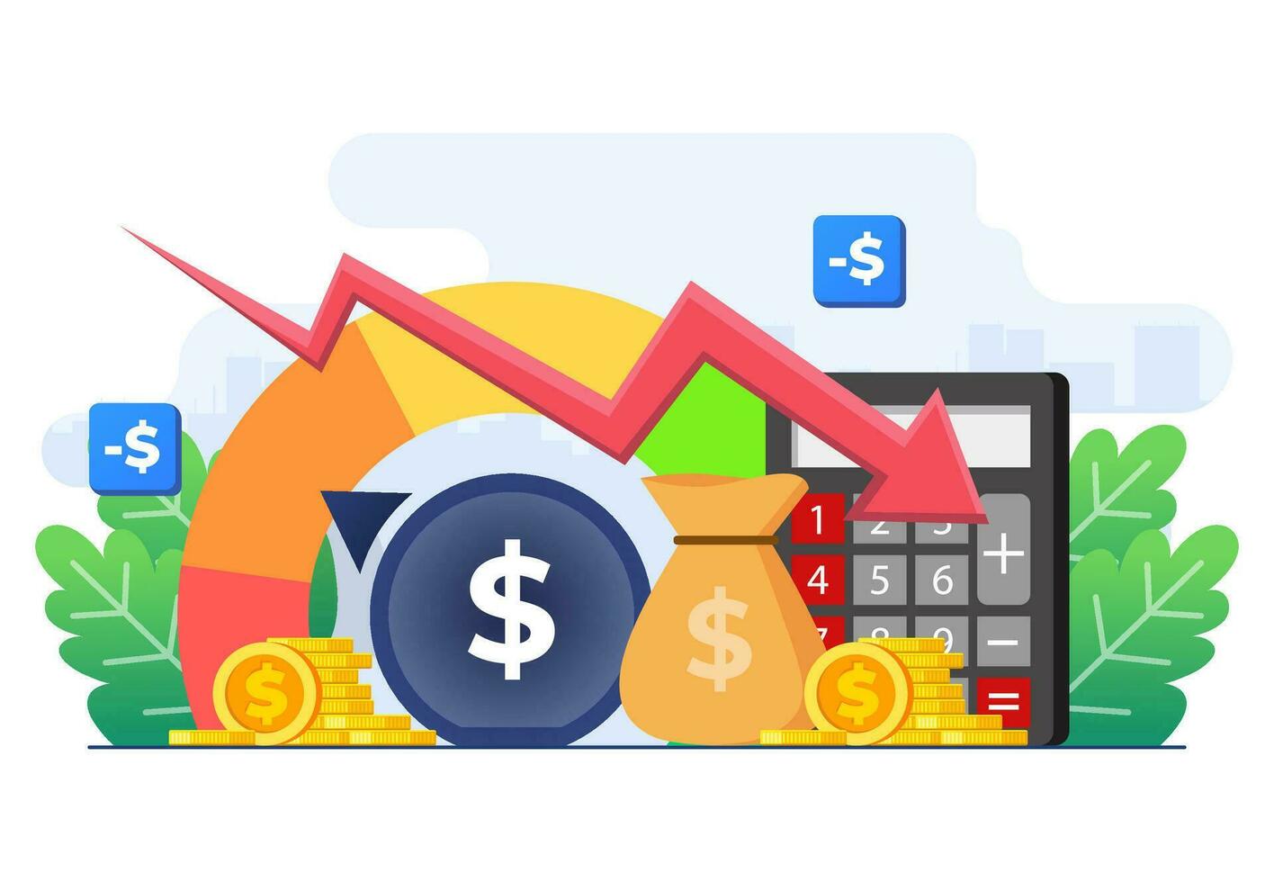 financeiro crise, econômico recessão, mercado colidir, falência, companhia falha, dívida, perda do dinheiro receita plano ilustração vetor modelo