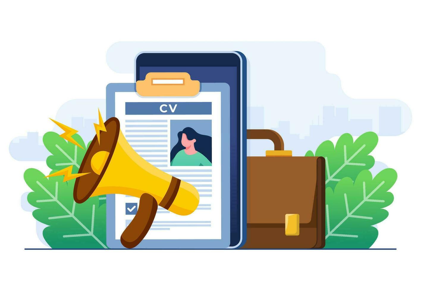 contratação conceito plano ilustração vetor modelo, recrutamento, retomar, trabalho procurando, emprego Serviços, recrutamento agências, humano recursos, papel documento com pessoal dados, cv, currículo